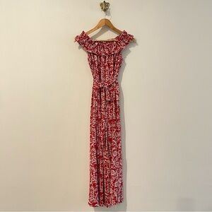 Loft Outlet Petite Red Floral Off-Shoulder Dress Size SP